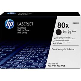 HP 80X Black Toner Cartridge 2-Pack for LaserJet Printers - CF280XD