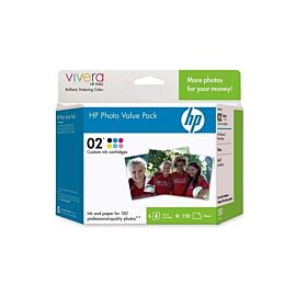 HP 02 Series Photo Value Pack Print Cartridges with 150-Sheets Advanced Photo Paper - Q7964AN